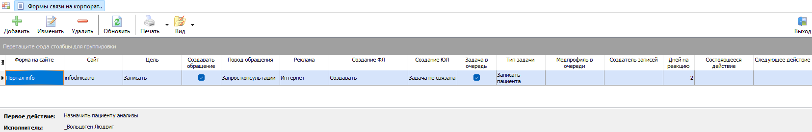 Справочник "Формы связи на корпоративном сайте". Общий вид.