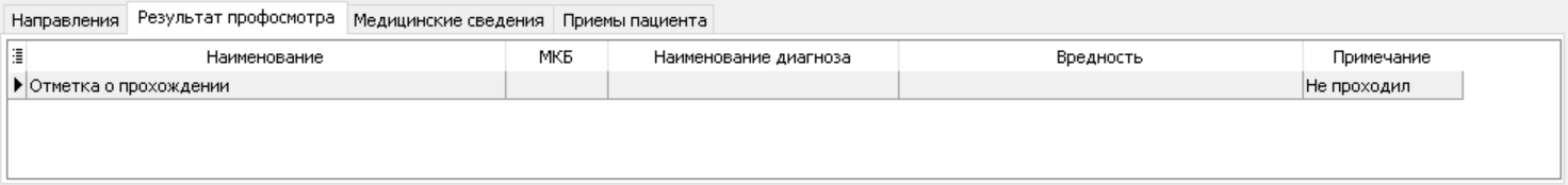 Закладка "Результат профосмотра". Общий вид